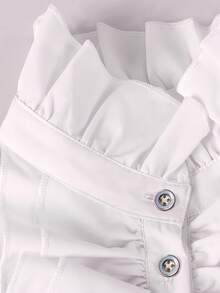 Áo sơ mi nữ dài tay, cài một hàng khuy, màu trắng, cổ bèo nhún, kiểu dáng thời trang mùa xuân. - trắng - Xem 5