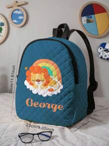 1pc Customized Cartoon Lion Pattern Plaid Backpack, Can Be Customized With Your Unique Design, Essential Item For Back To School, Can Print Your Own Name Or Gift To Siblings And Classmates