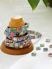 1/18/54/108pcs Christmas Thanksgiving Random Exquisite Italian Charm Bracelet Set, Assorted Jewelry And Opening Tools, 9mm Modular Jewelry Bracelet Links Handmade DIY Jewelry Gifts, DIY Accessories Made Of Stainless Steel, Handmade DIY Jewelry Gifts, Perfect For Mother's Day Birthday Teacher's Day And Back To School Season For Best Friends - 彩色 - 查看 1