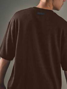 RelaxMax Men's Casual Oversized Textured Mesh Shirt - Rust Brown - View 2