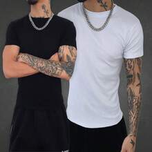 Kit 2 Men's Slim Fit Ribbed T-Shirt, American Style Blouse - Tight Fit - Đen và trắng - Xem 4