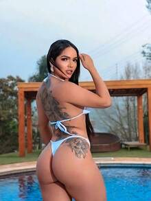 Sexy Tanning Bikini With Adjustable Thin Strap And Thong - 白色的 - 查看 2