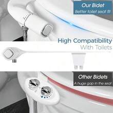 Bidé BIGCOW ultra delgado con doble boquilla no eléctrica para lavado frontal y trasero. Accesorio de inodoro con entrada de metal y presión de agua dulce ajustable - Cromo - Ver 3