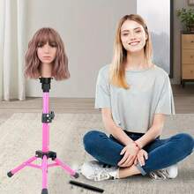 1 件粉色迷你假发支架三脚架 - 专业美发造型工具，适用于模特头、训练和假发制作 - 粉色 - 查看 5