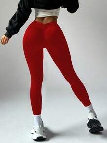 FWH Phiên bản tối giản sang trọng, nén eo chữ V + chi tiết xếp nếp nâng mông, co giãn 4 chiều cho khả năng vận động toàn diện, kiểu dáng đa năng vượt thời gian, thiết kế eo chữ V tôn dáng với khả năng kiểm soát bụng nhẹ nhàng, tự do vận động thoải mái, Thatgymtobrunchlook, thiết kế nâng mông xếp nếp, công nghệ kiểm soát bụng eo chữ V, quần bó yoga cạp cao thiết yếu - Đỏ - Xem 7