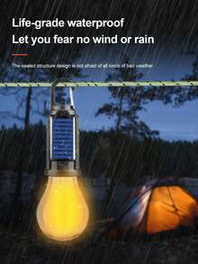 1 件太阳能 LED 灯钨丝可充电便携式户外花园露营帐篷灯，IP65 防水应急夜间聚光灯，带 C 型充电，适用于露营、家庭庭院花园装饰 - 暖白色 - 查看 5
