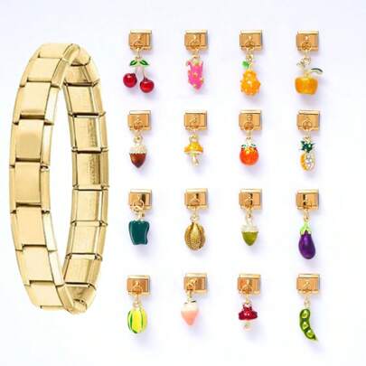 1 قطعة أساور قلادة مفصلية على الطراز الإيطالي ، سلسلة الخضروات والفواكه قابلة للفصل وللدمج في اكسسوارات DIY للقلادة