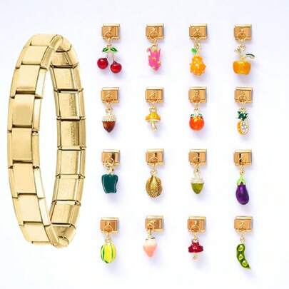 1 pieza Brazalete colgante modular estilo italiano, Serie de vegetales y frutas, colgantes desmontables DIY