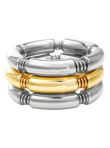 3pcs/Set Fashion Simple CCB Geometric Curved Tube Beaded Bracelet Set, Suitable For Men & Women, Daily, Beach, Concert, Party, Holiday Gift