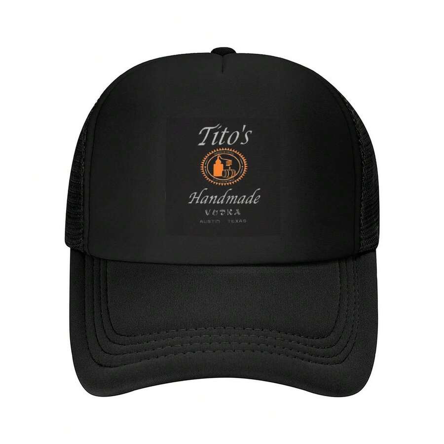 TITOs HANDMADE Vintage Austin Texas Vodka Logo Print Black White Orange Lettering AllSeason Comt Hat Stylish Printed Minimalist (Focus On Design & Comfort) Classic Curved Brim Sandwich Cap Premium Polyester Comfortable Breathable Face Framing Casual Baseball Hat - 黑色 - 查看 1