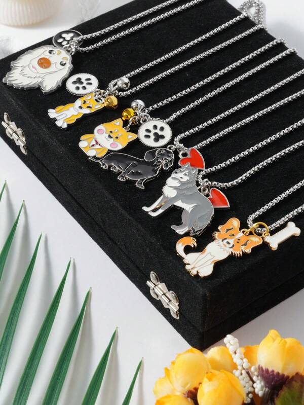 6 Stück/4 Stück Zinklegierung Herz-förmiger Halsketten Anhänger, Hunde Herz Anhänger, süßes Tier Mode Accessoire, unverzichtbar für Hundeliebhaber