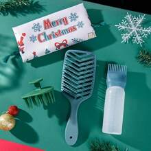 4pcs Christmas Hair Brush Set - V-Shaped Hollow Comb, Wet & Dry Use, Shampoo Brush, Home Hair Care Oil Dispenser