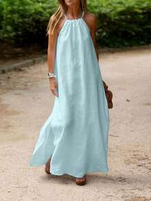 Holidaya 女式纯色侧切无袖挂脖系带简约休闲连衣裙、母亲节、波西米亚风长裙、度假海滩装、老钱、夏季服装、圣帕特里克节、波西米亚风、女式西部服饰、女式音乐会服装、狂欢节服装、乡村音乐会服装、纳什维尔服装、伊比沙岛服装、女式西部服饰、Fairycore、毕业礼服 - 淺藍色 - 查看 5