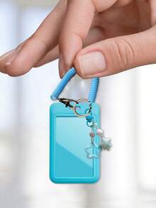 1 件多巴胺星形弹簧扣亚克力硬卡夹，ins 风格时尚星星钥匙扣配彩色卡夹，别致串珠手机壳吊饰，简约星星设计，适合返校礼物、女友礼物、生日礼物，可容纳餐卡、身份证、银行卡