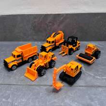 Tecforood 1/6PCS 1:64 Diecast Car Set, Including Bulldozers, Forklift, Excavator & Other Educational Indoor,Yellow And Black Color Schemeoutdoor Toy Cars, Mini Car Models For Boys And Girls 3 Years Old Birthday Gifts,Toy Simulation Car Model Engineering Vehicle Road Roller