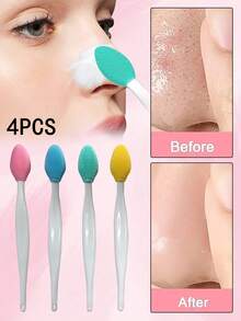 4 Pieces Blackhead Nose Brush Facial Cleansing Nose Brush Massage Nose Wings Clean Pore Cleansing Face Brush Soft Bristle Cleansing Brush Silicone Face Cleansing Brush Nasal Cleansing Brush Medical Grade Soft Hypoallergenic Flexible Antibacterial Reusable - Multicolor - View 2