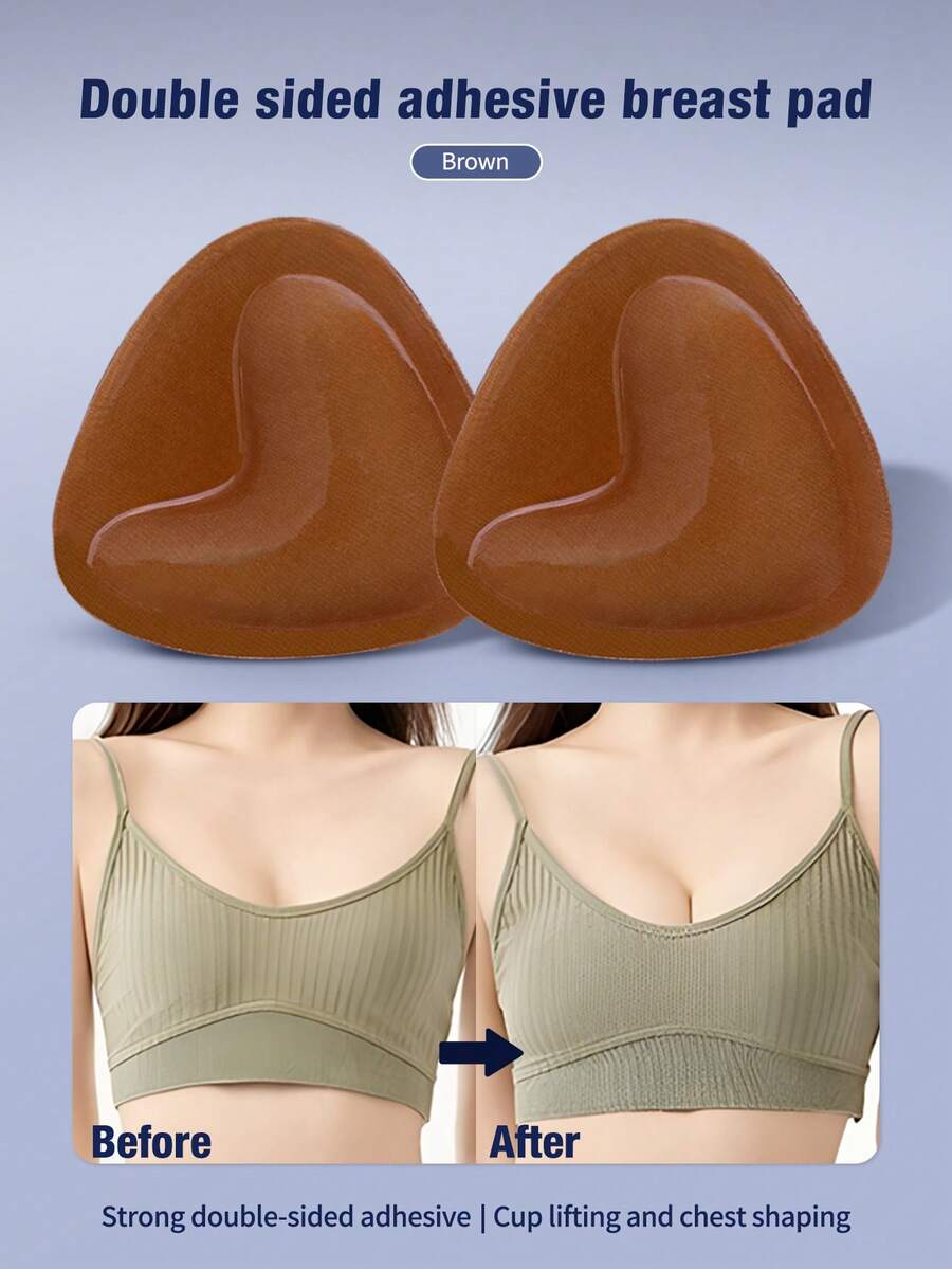 Double-Sided Sticky Bra Adhesive Bust Pad Push Up Bra Inserts, Invisible, Reusable One Second Lift - Brown - View 1