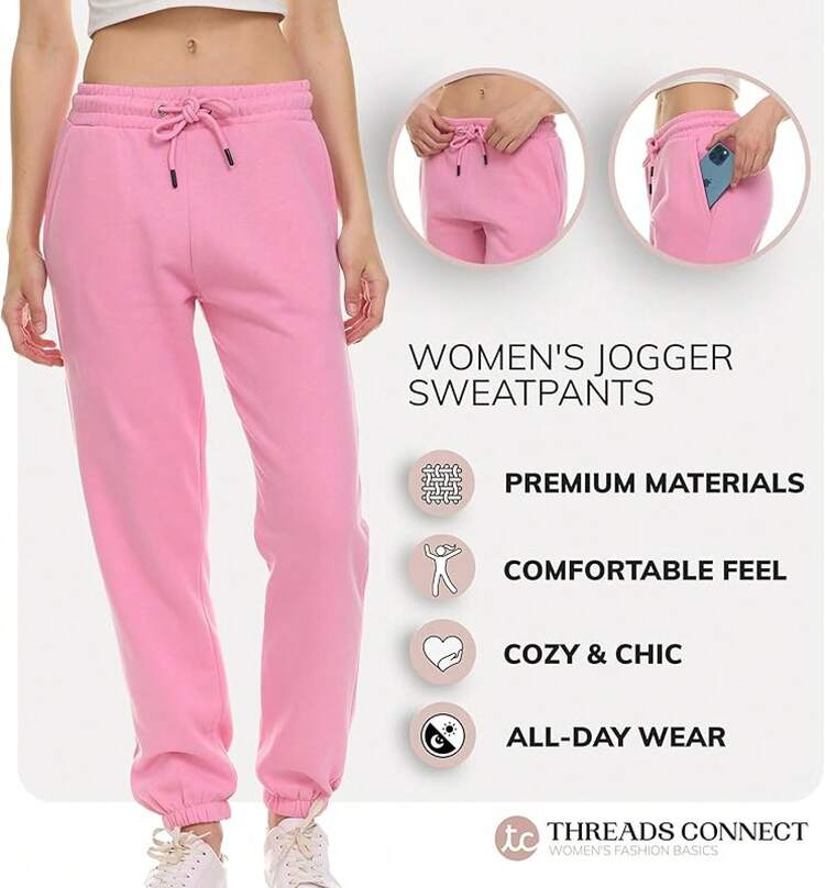 Sweatpants Women - Closed Cinch Bottom Fleece Lounge Womens Plus Size Joggers - 粉色 - 查看 2