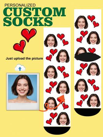 1 paire de chaussettes d'équipage personnalisées, chaussettes à visage personnalisé, chaussettes photo personnalisées, chaussettes imprimées personnalisées, chaussettes visage amusantes personnalisées, chaussettes avec photo personnalisée, mettez n'importe quel visage sur les chaussettes, cadeau d'anniversaire, cadeau de la Saint-Valentin, cadeau de mariage, cadeau de la Fête des mères