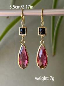 2 件几何宝石吊坠耳环，多色金属复古优雅风格，适合女士，适合派对和日常佩戴