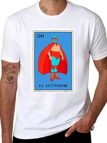 El Lucha Libre Loteria Mexican Wrestling T-Shirt – Unisex Tee, Black Casual Summer Shirt With White Lettering, Perfect Gift For Women & Men, Loose Fit, Machine Washable, Relaxed Round Neck Design - 白色 - 查看 7