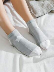 10 Pairs Random Color & Style Girl's Letter Mesh Breathable Ankle Socks, Suitable For Everyday Wear