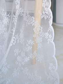 1 件白色玫瑰图案蕾丝帷幔薄纱窗帘，短窗帘，薄纱，咖啡色窗帘，复古浪漫风格，薄纱，由涤纶纤维制成，适用于卧室、房间、客厅、厨房、办公室、咖啡厅和家居装饰 - 白色 - 查看 7