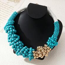 1 colar de contas estilo vintage, conjunto de contas coloridas + pérolas douradas, ideal para eventos formais/festas, estilo único