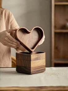 1/4 件 - 质朴的含羞草木托盘 - 心形木制储物篮，用于零食、水果、甜点、厨房装饰，多功能储物和餐厅装饰配件，毕业典礼、母亲节、婚礼、节日