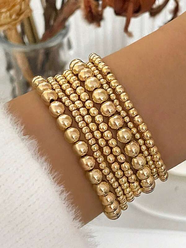 7pcs/Set Women Fashion Simple Beaded Bracelet Set