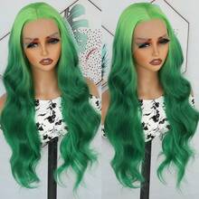 13x4 Free Part HD Lace Front Wig Ombre Purple Color Long Body Wave Synthetic Hair 180% Density Pre-Plucked Glueless Purple Ombre Colored Long Wavy Hair 26 Inch Free Part Soft Natural Look For Women Versatile Styling Options - Green Ombre - 查看 6