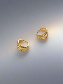 1 par de brincos de argola minimalistas com arco duplo, brinco unissex de cobre, adequado para uso diário, férias, festa, banquete no verão, presente para homens, casal, aniversário, festival, aniversário, dia dos namorados, feriado