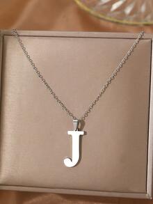 Aomogo 1 pieza Collar de acero inoxidable simple y de moda con 26 letras que no se decoloran, regalo perfecto para hombres en cumpleaños y días festivos - collar - Ver 31