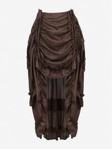 Women's Steampunk Skirt Ruffle High Low Outfits Medieval Renaissance Skirts Cosplay Elegant High Waist - màu nâu - Xem 1