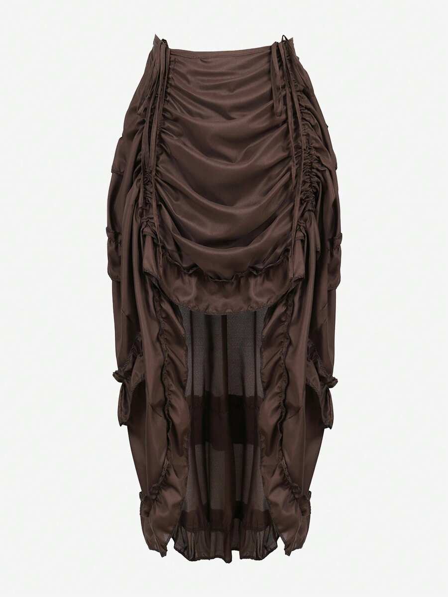 Women's Steampunk Skirt Ruffle High Low Outfits Medieval Renaissance Skirts Cosplay Elegant High Waist - Brown - View 1