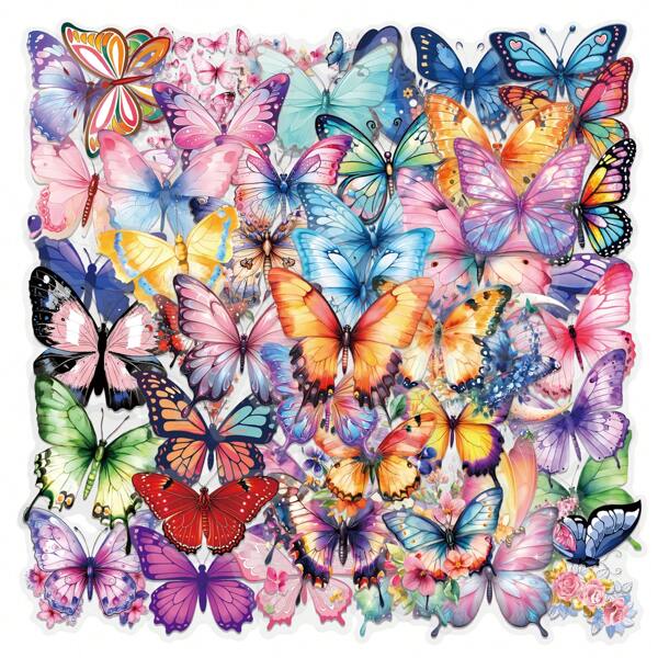 Paquete de 62 pegatinas de mariposas de colores, pegatinas estéticas para maletas, diarios, scrapbooks, botellas de agua, computadoras portátiles, computadoras, patinetas, cuadernos, pegatinas transparentes de PET