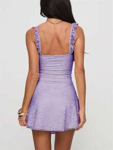 Women's Summer Mini Dresses Sleeveless .Y Square Neck Backless Lace Splicing Cocktail Party Straps Bodycon Dress - 紫色 - 查看 5