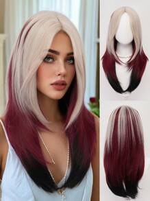 XYUNMI Charming Blonde Highlights Red Long Straight Wig 26 Inch Highlight Black Wig Multilayer Lightweight Breathable Women's Heat Resistant Synthetic Wig For Daily Wear Party Date Elegant Fashion Simple Costume Wig Cosplay Halloween Christmas Wig