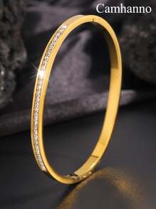 Camhanno 1PC Light Luxury And Stylish Stainless Steel Gold Bracelet With Elegant Temperament, Classic Style, Timeless, Suitable For Women's Daily Wear, Holiday Gift
