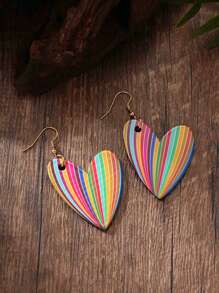 Acrylic Pendant Earrings, Bohemian Style, Rainbow Heart Shape Glossy Design, Versatile For Daily, Beach, Vacation, Dates, Unique Gift For Her, Summer