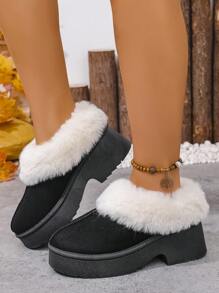 Bottes courtes en fourrure marron, design avec semelle épaisse et bordure de fourrure dégradée, talon plateforme épais, antidérapant, convient pour l'automne/l'hiver