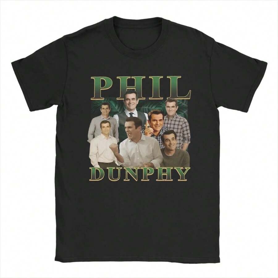 Vintage Phil Dunphy Modern Family Merch Men Women T Shirt 100% Cotton Tee Graphic Printing  T-Shirt Clothes - 黑色 - 查看 1