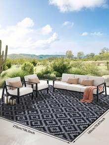 Reversible Waterproof Outdoor Rug, Plastic Straw Patio Camping Mat, Indoor Outdoor RV Carpet Pad, Suitable For Patio, Outdoor Entrance, Backyard, Deck, Bench, Picnic, Camper, Black & White - Black and White-a - View 2