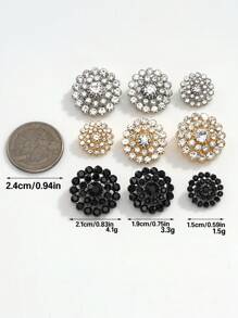 5 Peças/Pacote Botões Metálicos Prateados em Formato de Flor de Girassol Totalmente Cheios de Pedras Brilhantes 3D, Para Tops, Suéteres, Malhas, Vestidos, Casacos, Jaquetas Femininas, Decoração Vintage, Costura, Sapatos, Chapéus, Caixa de Presente, Acessórios de Joias DIY