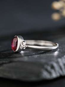 1pc Natural Garnet Women's Ring Genuine 925 Sterling Silver Adjustable Wedding Bands 7*5mm Oval Gemstone Healing Birthstone Jewelry Boho Gifts