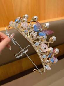 1pc Elegant & Cute Crystal Rhinestone Decor Girl's Multicolor Crown Headband, Suitable For Ball, Performance, Party, Birthday, School, Daily Wear, Fashionable & Luxurious Decorative Hair Accessory