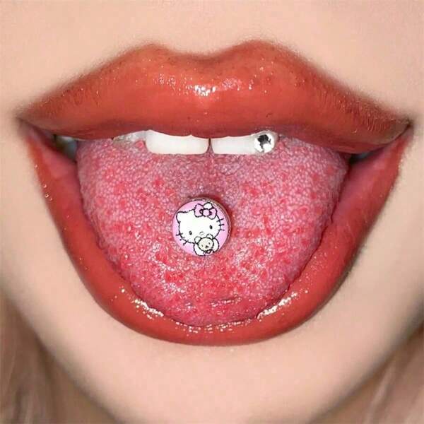 Sanrio Sanrio 1pc Hello Kitty, Tongue Nails, Cat Tongue Rings, Dripping Oil, Tongue Nails, Piercing Back To School