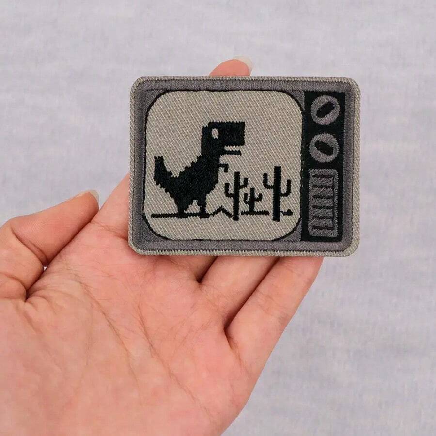 2pcs Dinosaur TV Shape Embroidered Patches, Suitable For Holiday Decoration, Hole Repair, Clothing, Scarf, Bag DIY - Brown - View 1