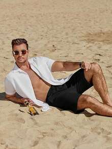Men's Breathable Linen Beach Shorts, Summer Loose Men's Trousers - Hitam - View 7