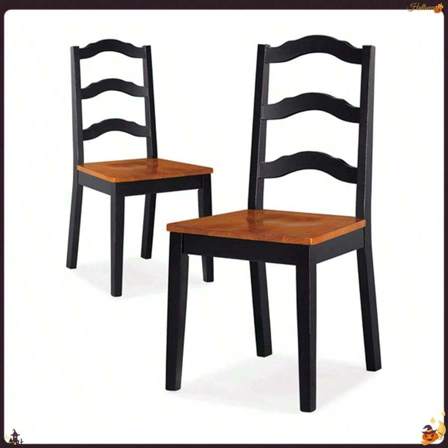 Better Homes And Gardens Autumn Lane Ladder Back Dining Chairs, Set Of 2, Black And Oak - Multicolor - View 1